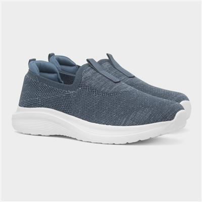 Womens Blue Knitted Slip On Casual Shoe