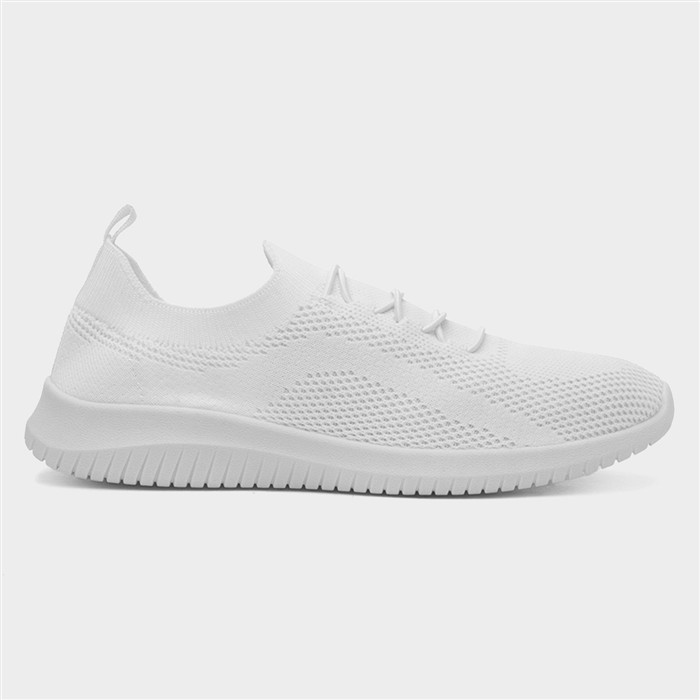 Womens White Knitted Casual Slip On Shoe