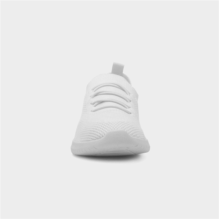 Womens White Knitted Casual Slip On Shoe