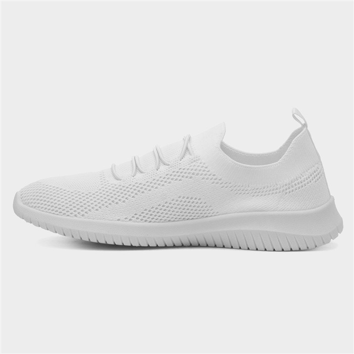 Womens White Knitted Casual Slip On Shoe