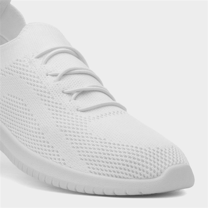 Womens White Knitted Casual Slip On Shoe