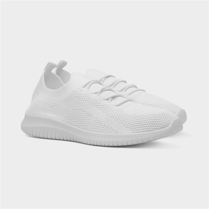 Womens White Knitted Casual Slip On Shoe