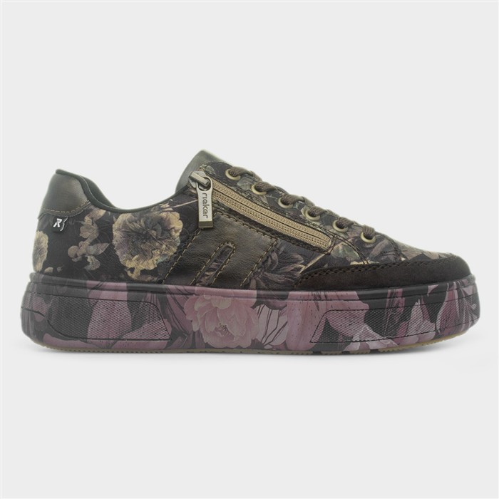 Womens Brown Floral Lace Up Trainer