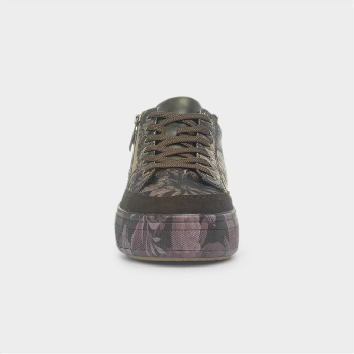 Womens Brown Floral Lace Up Trainer