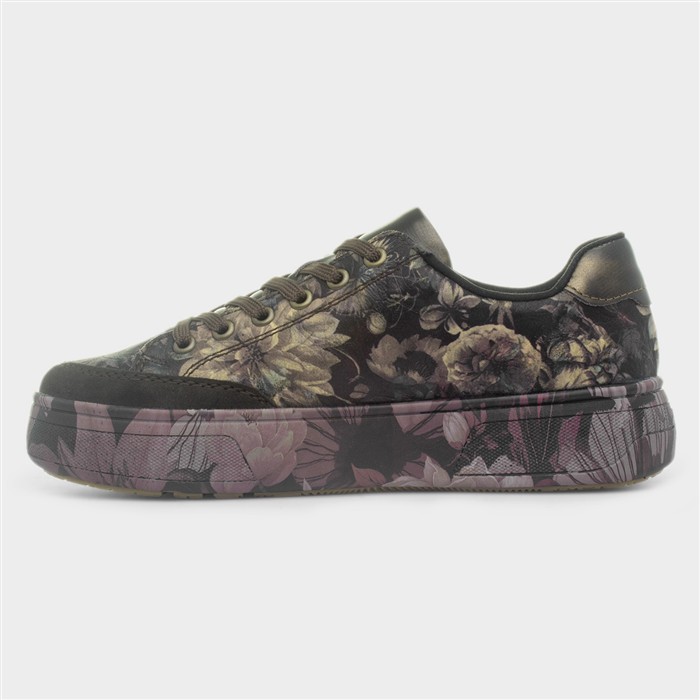 Womens Brown Floral Lace Up Trainer