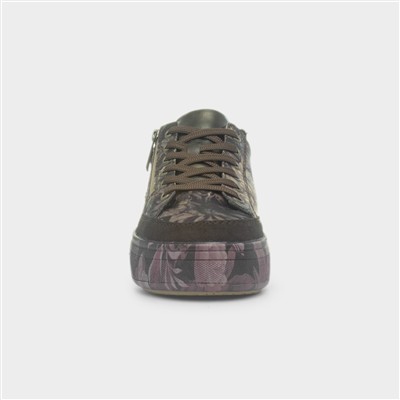 Womens Brown Floral Lace Up Trainer