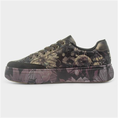 Womens Brown Floral Lace Up Trainer