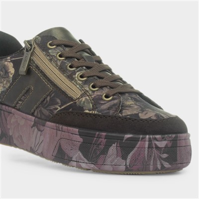 Womens Brown Floral Lace Up Trainer