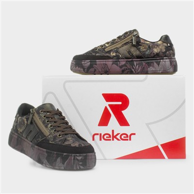 Womens Brown Floral Lace Up Trainer