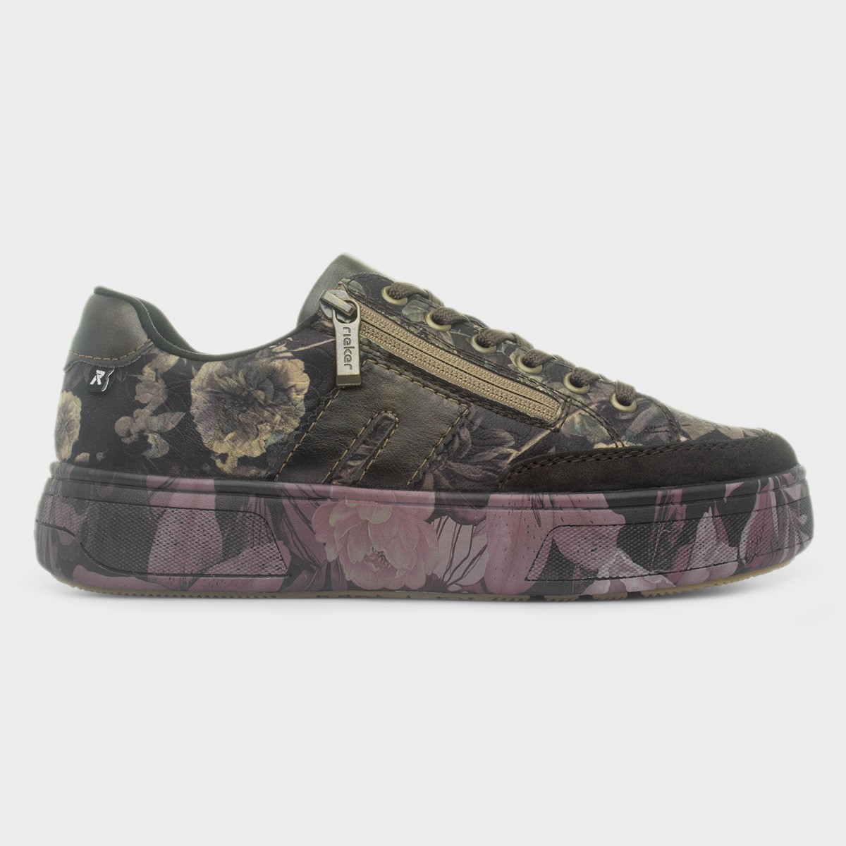 Womens Brown Floral Lace Up Trainer