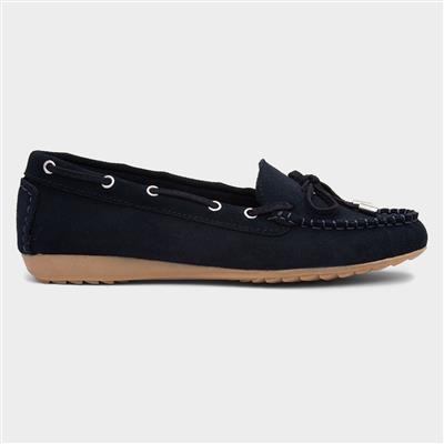 Womens Navy Suede Loafer