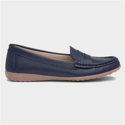 Womens Navy Leather Loafer