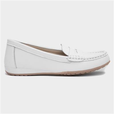 Womens White Leather Loafer