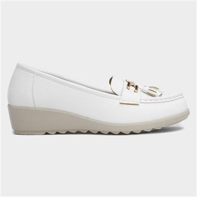 Molly Womens White Wedge Loafer