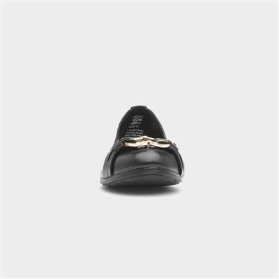 Womens Black Leather Ballerina Shoe