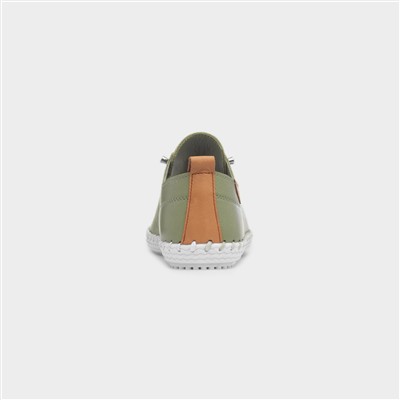 St Ives Womens Khaki Leather Casual Shoe