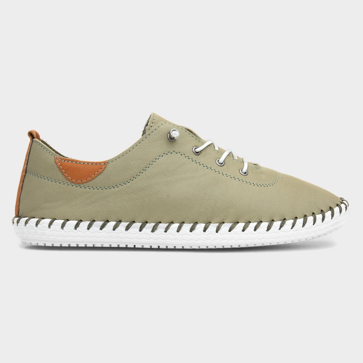 St Ives Womens Khaki Leather Casual Shoe