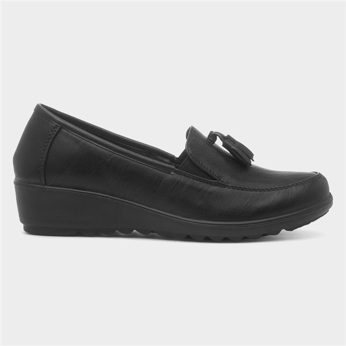 Tracy Womens Black Wedge Loafer Shoe