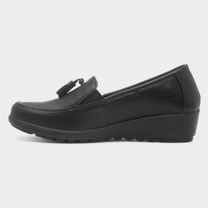 Tracy Womens Black Wedge Loafer Shoe