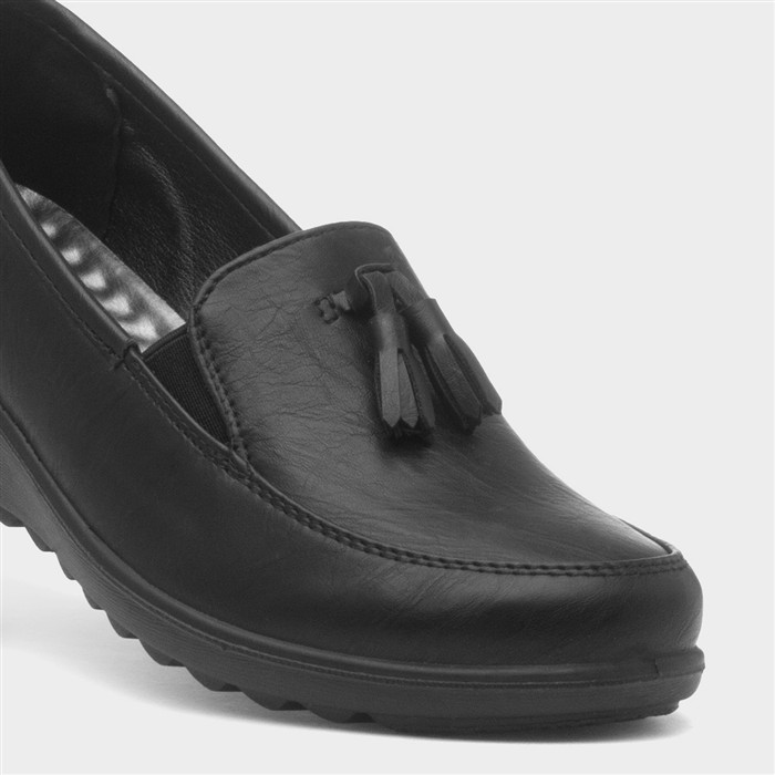 Tracy Womens Black Wedge Loafer Shoe