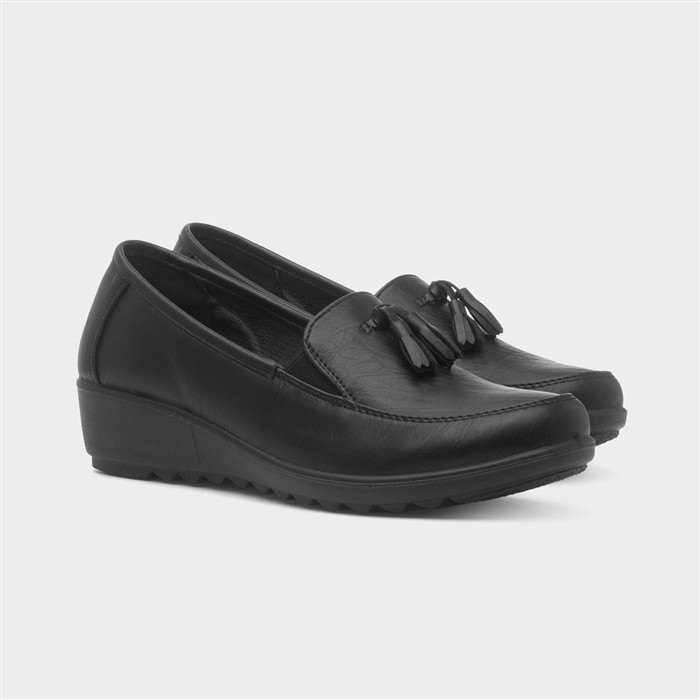Tracy Womens Black Wedge Loafer Shoe