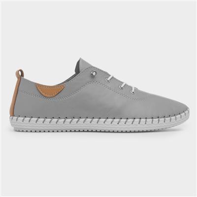 St Ives Womens Light Grey Flat Leather Shoe