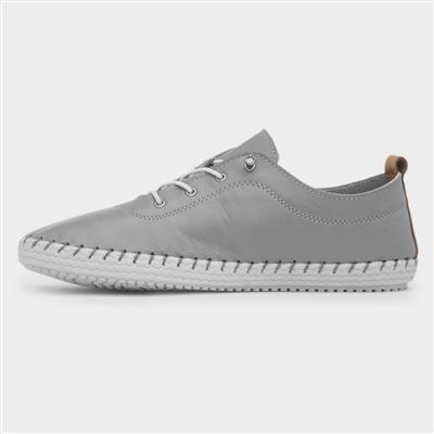 St Ives Womens Light Grey Flat Leather Shoe