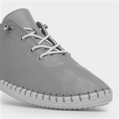 St Ives Womens Light Grey Flat Leather Shoe