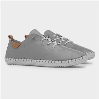 St Ives Womens Light Grey Flat Leather Shoe