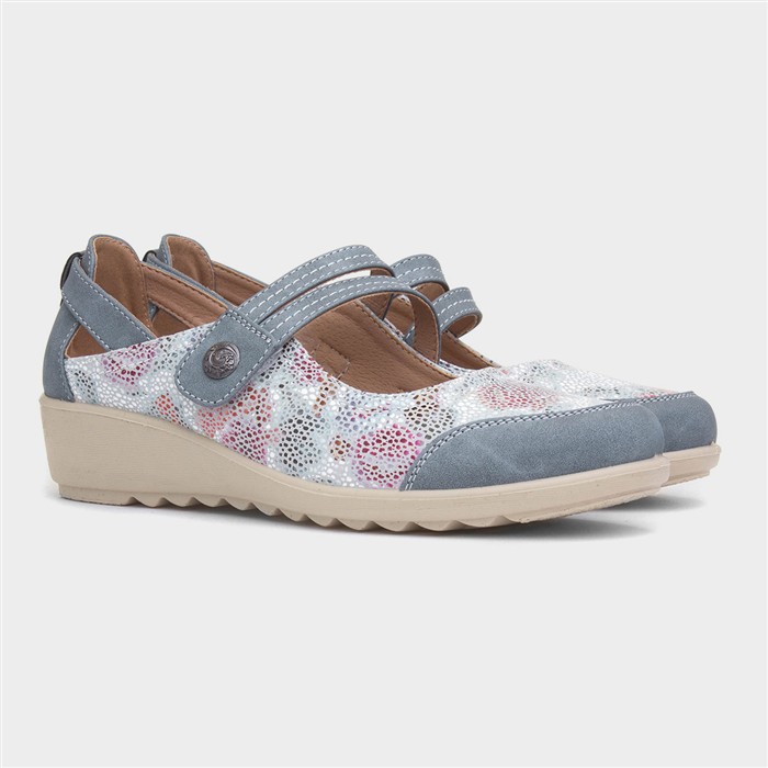 Jane Womens Blue Casual Wedge Shoe