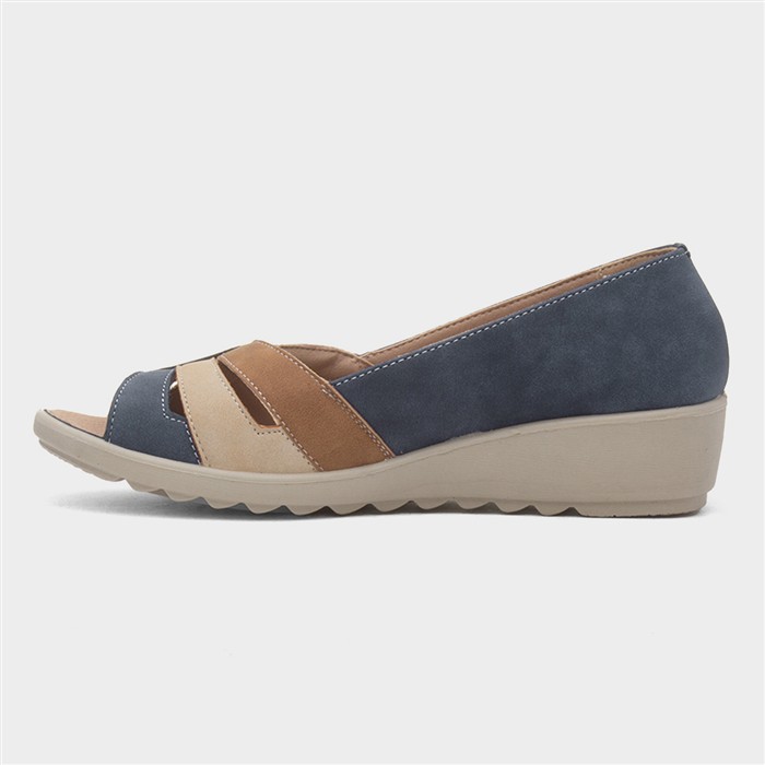 Moria Womens Navy Open Toe Wedge Shoe