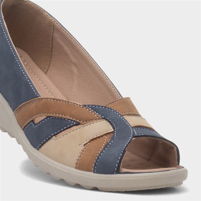 Moria Womens Navy Open Toe Wedge Shoe