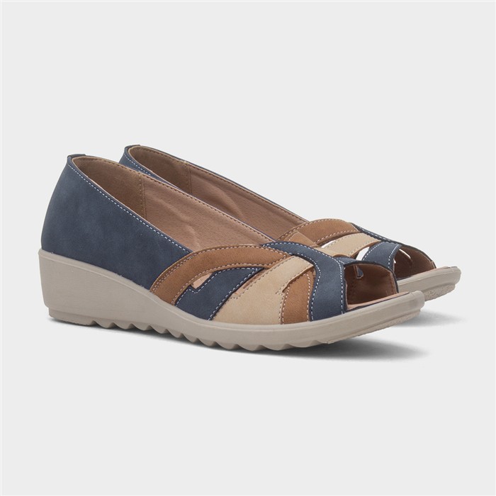 Moria Womens Navy Open Toe Wedge Shoe