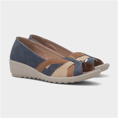 Moria Womens Navy Open Toe Wedge Shoe