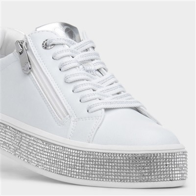 Womens White Diamante Vegan Shoe