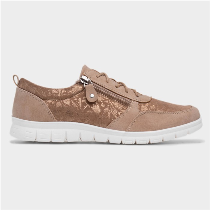 Teri Womens Beige Zip Lace Up Shoe