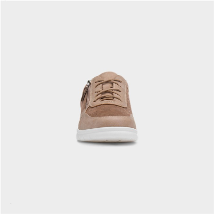 Teri Womens Beige Zip Lace Up Shoe
