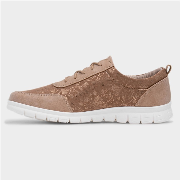 Teri Womens Beige Zip Lace Up Shoe