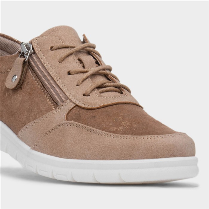 Teri Womens Beige Zip Lace Up Shoe