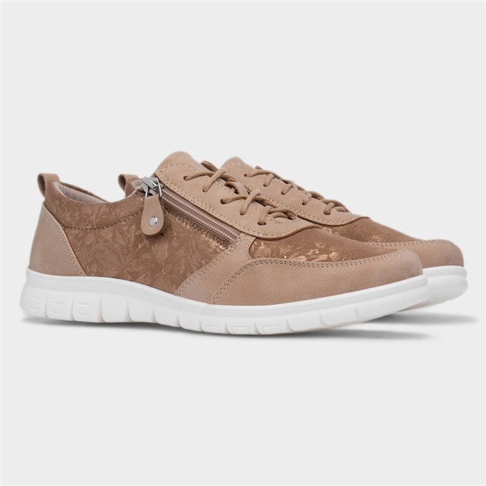 Teri Womens Beige Zip Lace Up Shoe