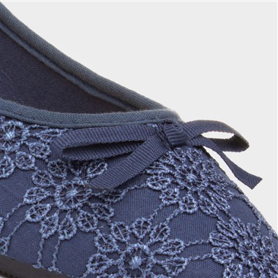 Womens Navy Lace Slip On Ballerina