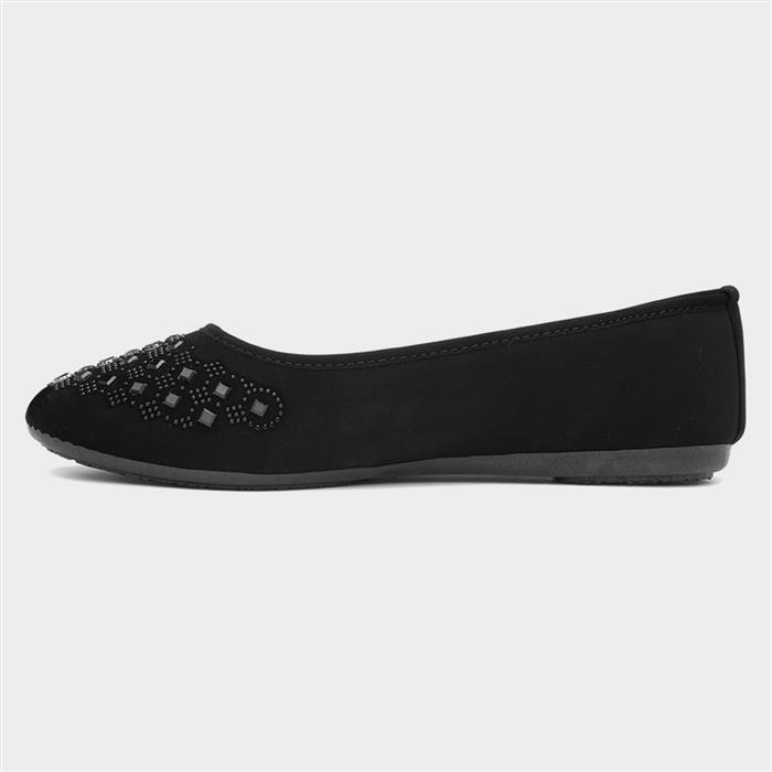 Womens Black Diamante Ballerina Shoes