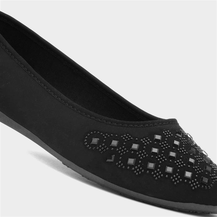 Womens Black Diamante Ballerina Shoes