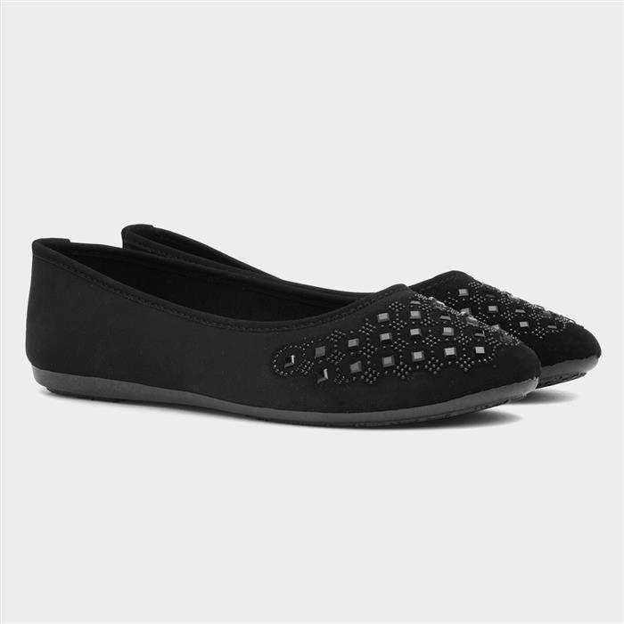 Womens Black Diamante Ballerina Shoes