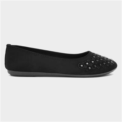 Gloria Womens Black Diamante Ballerina