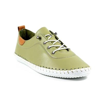 St Ives Womens Khaki Green Leather Shoe