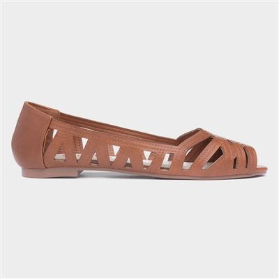 Renee Womens Tan Open Toe Ballerina
