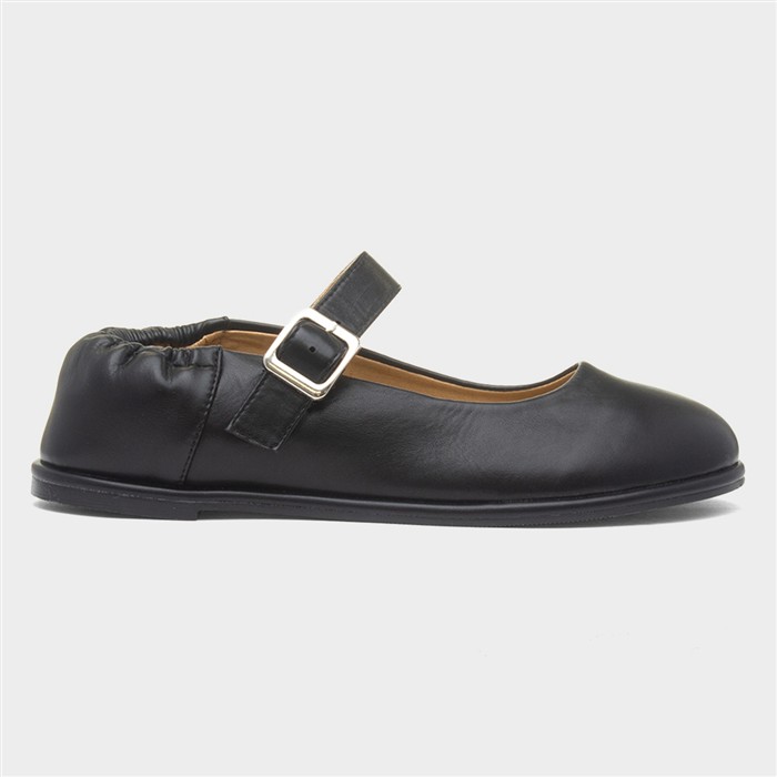 Liza Womens Black Buckle Flat Ballerina Shoe