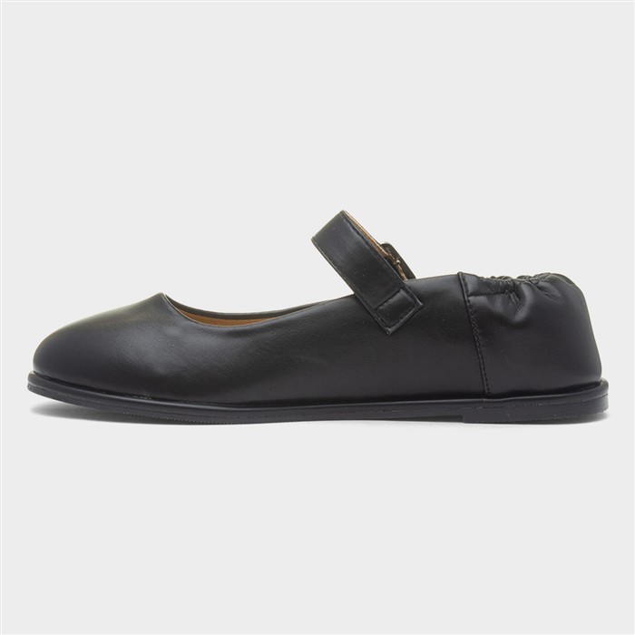 Liza Womens Black Buckle Flat Ballerina Shoe