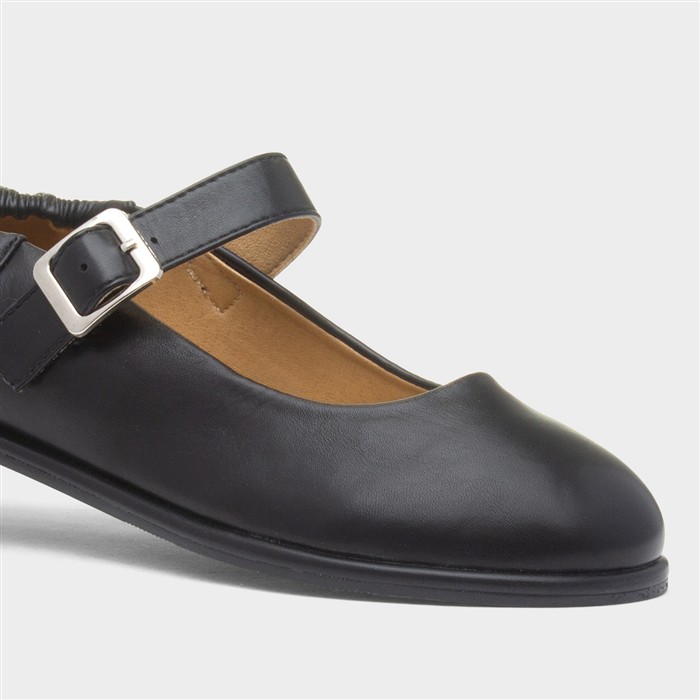 Liza Womens Black Buckle Flat Ballerina Shoe